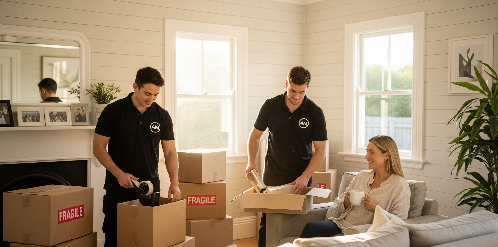Auckland Movers team packing a box