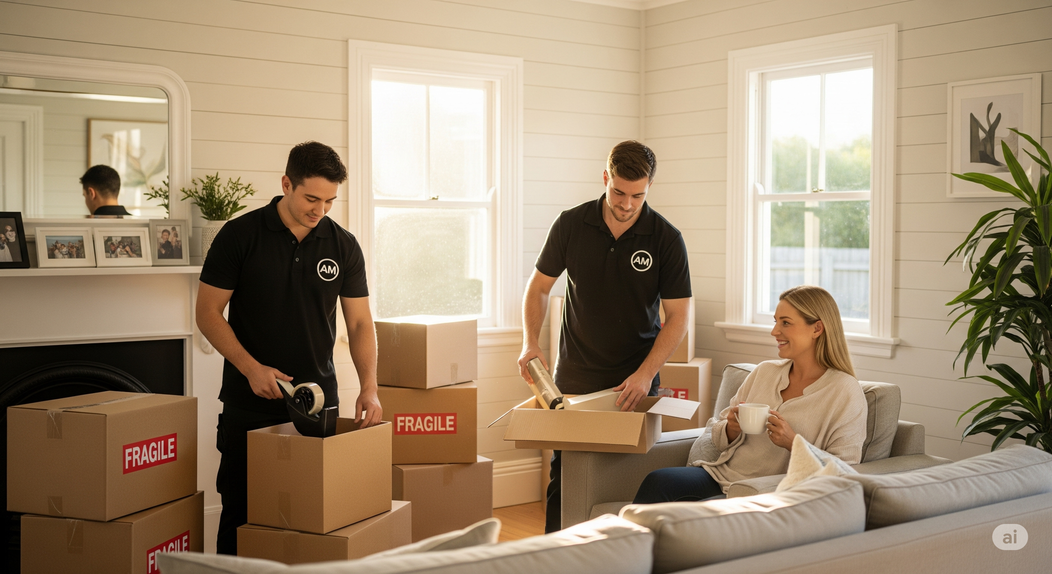 Auckland Movers team packing a box